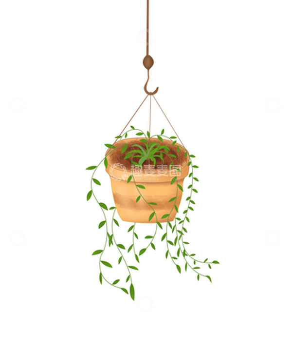 源文件下载【趣麦麦图】绿色清新吊花盆绿叶植物
