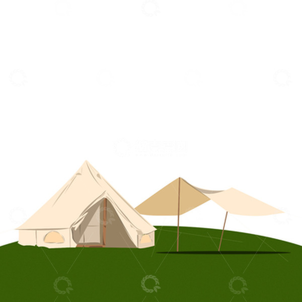 源文件下载【趣麦麦图】-绿色小清新夏日露营帐篷踏青手绘图