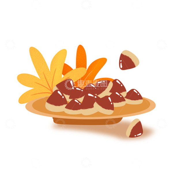 源文件下载【趣麦麦图】立秋手绘丰收板栗落叶