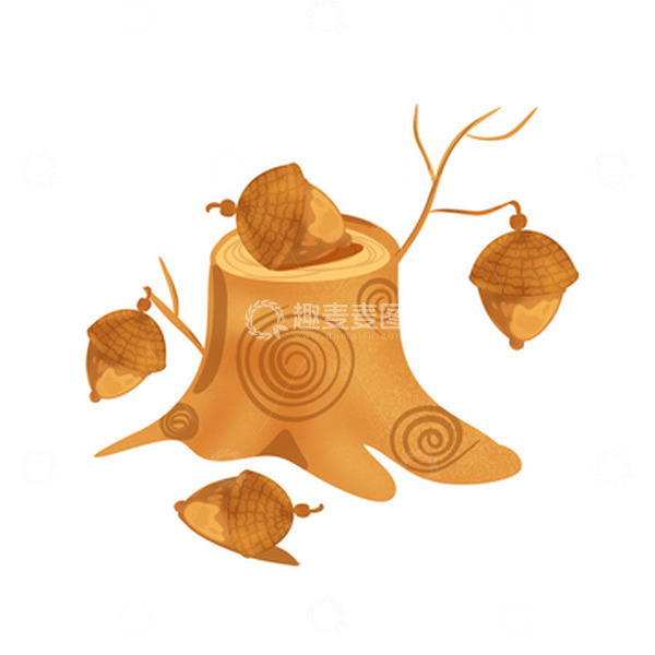 源文件下载【趣麦麦图】手绘立秋大颗橡树棕色的果子