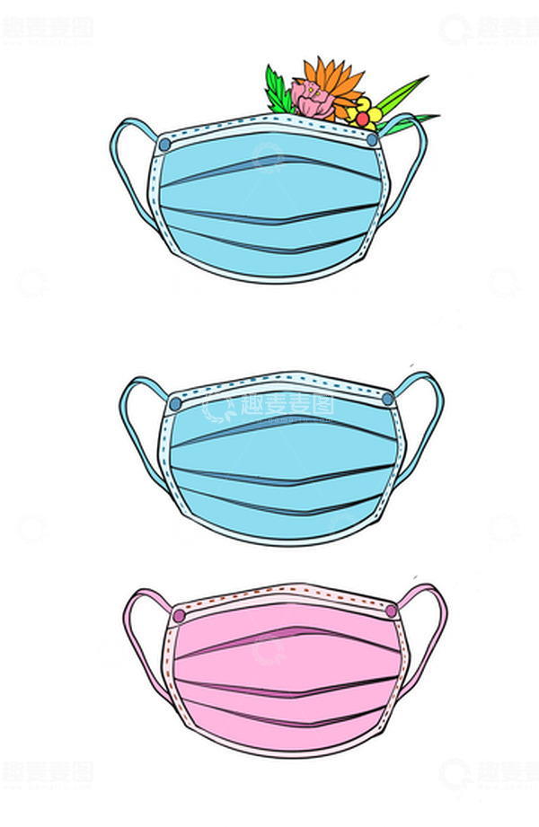 源文件下载【趣麦麦图】蓝色粉色卡通口罩暑假安全防范手绘元素
