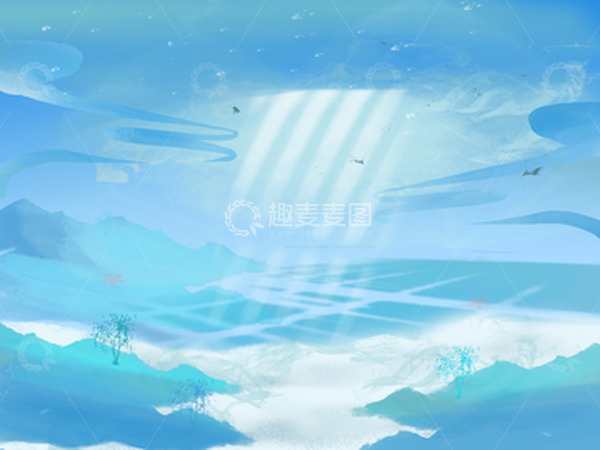 源文件下载【趣麦麦图】蓝色小清新蓝天山川插画