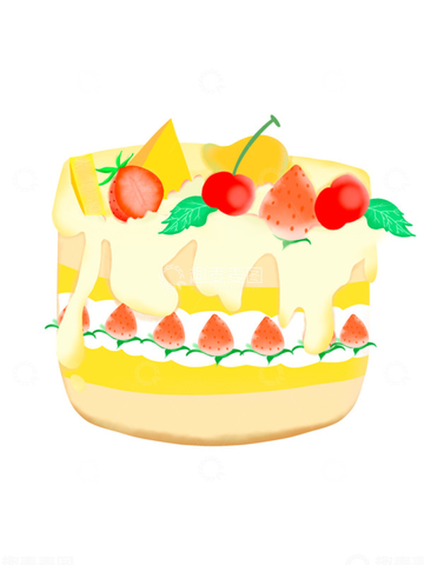 源文件下载【趣麦麦图】卡通手绘小清新水果生日蛋糕可爱清新元素