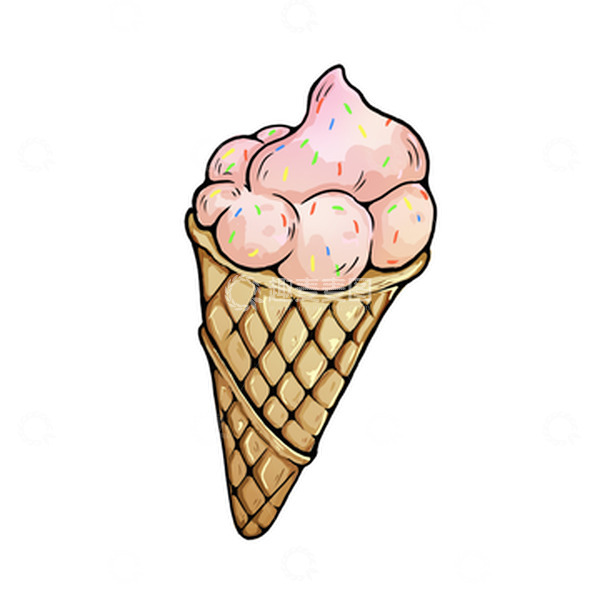 源文件下载【趣麦麦图】草莓甜筒冰激凌手绘插画