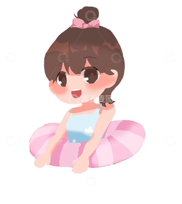 源文件下载【趣麦麦图】-夏天女孩游泳圈预防溺水手绘
