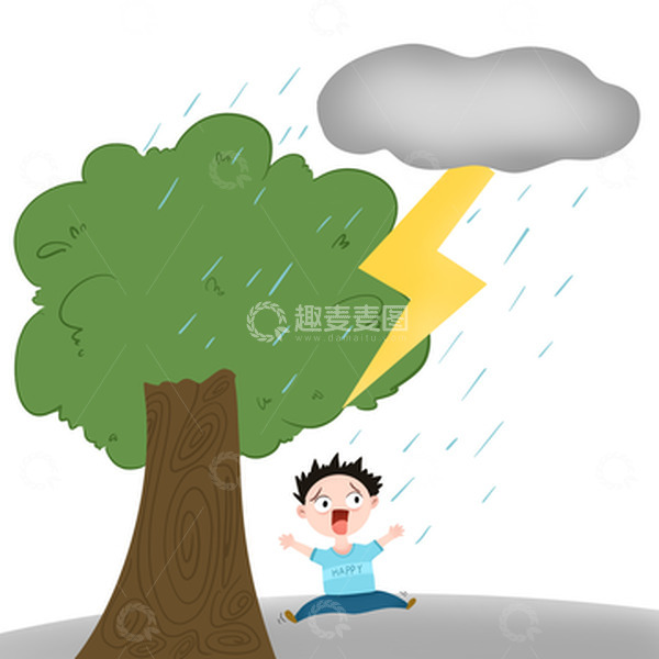 源文件下载【趣麦麦图】卡通暑假安全防范防雨防雷手绘图