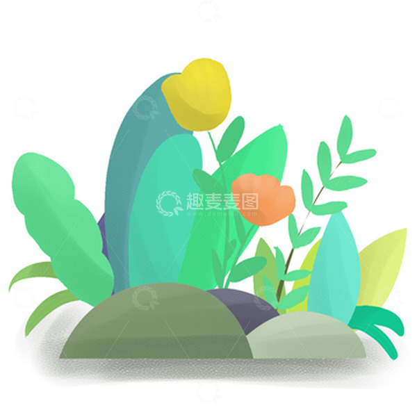 源文件下载【趣麦麦图】绿色小清新扁平风花草石头手绘
