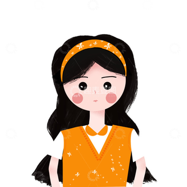 源文件下载【趣麦麦图】手绘黄色背心戴发箍长发女孩头像贴纸