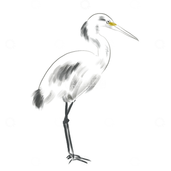 源文件下载【趣麦麦图】黑白小清新水墨风手绘白鹭png元素