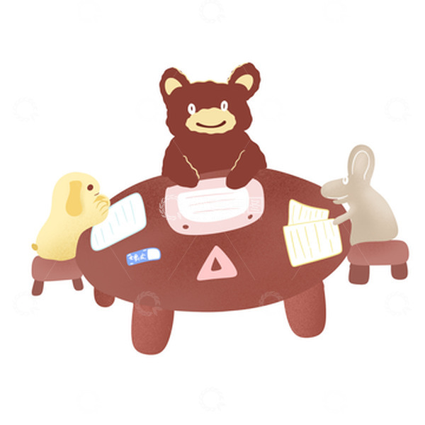 源文件下载【趣麦麦图】手绘动物开学季熊老鼠狗狗写作业