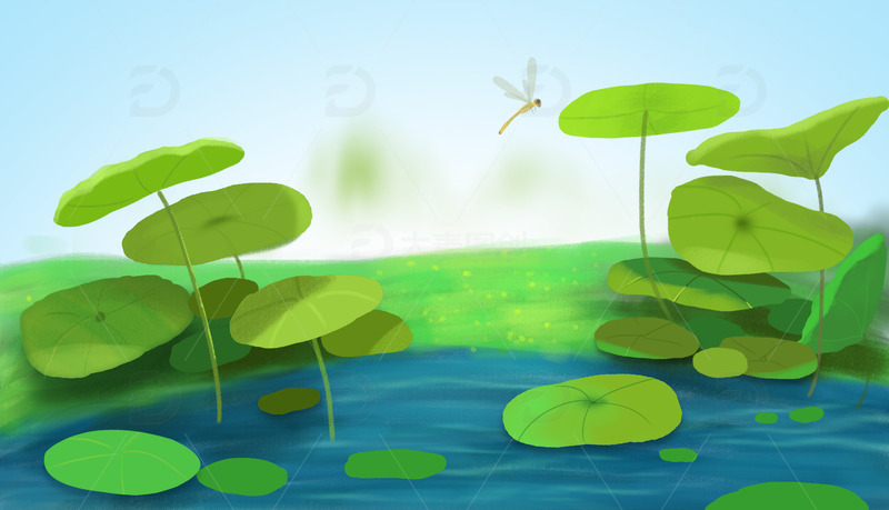 源文件下载【趣麦麦图】秋季夏季池塘莲叶荷花手绘