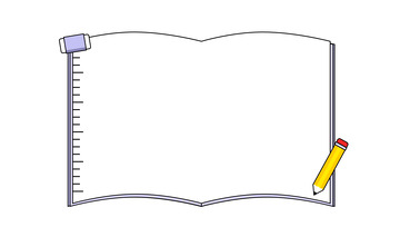 打开的书本和铅笔尺子橡皮擦简约卡通边框