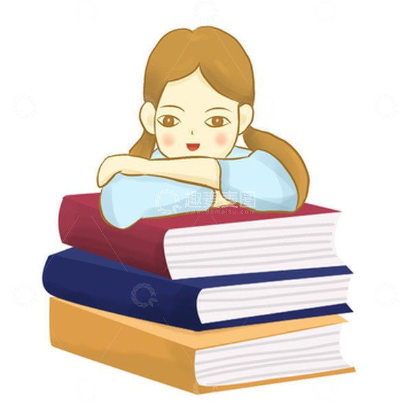 源文件下载【趣麦麦图】开学季学校女孩趴着书本手绘