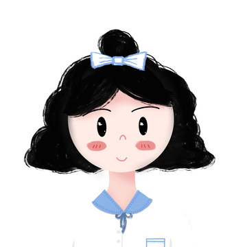 手绘开学季蓝白校服丸子头短发蝴蝶女孩头像