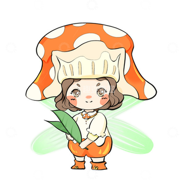 源文件下载【趣麦麦图】橘色可爱蘑菇精灵小女孩卡通人物