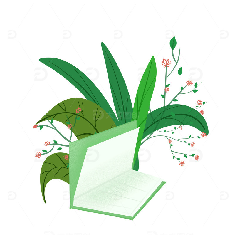 读书氛围手绘开学季书包植物