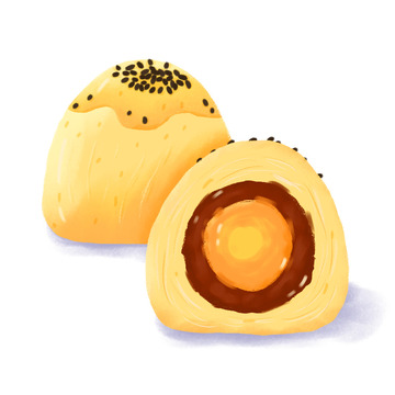 奶黄色手绘豆沙蛋黄酥中秋节食物元素