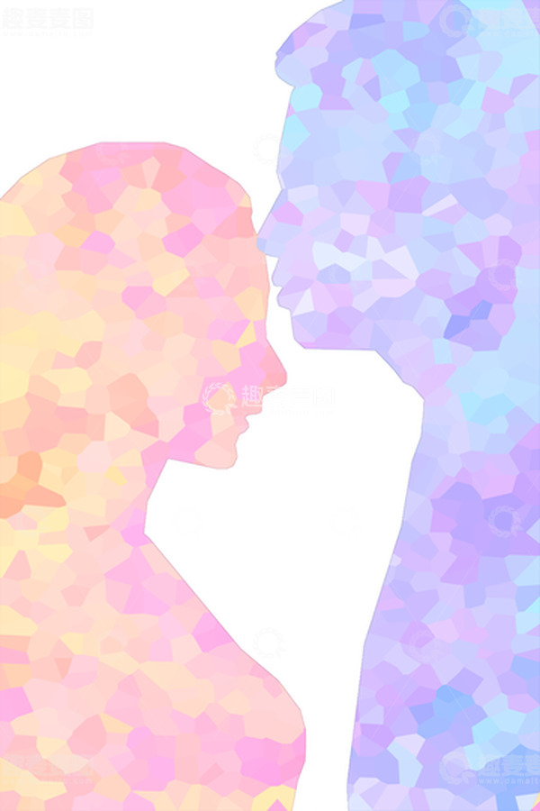 源文件下载【趣麦麦图】粉色蓝色亲吻情侣剪影