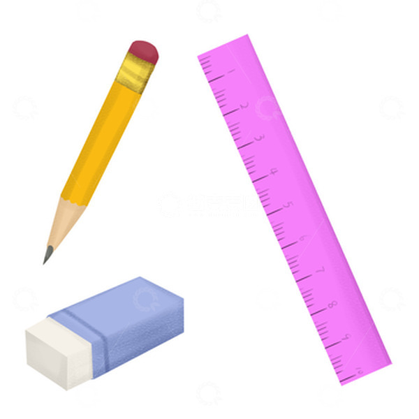 源文件下载【趣麦麦图】学生文具开学季橡皮尺子铅笔手绘
