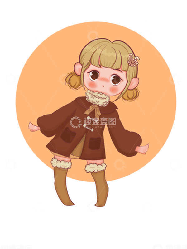 源文件下载【趣麦麦图】棕色卡通小姑娘开学季手绘元素