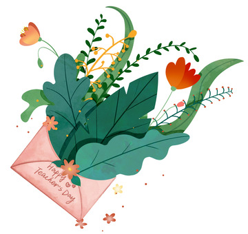 教师节鲜花信封插画手绘元素