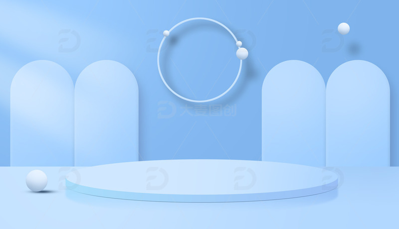 源文件下载【趣麦麦图】蓝色小清新C4D电商背景