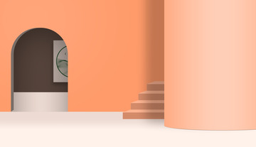 黄色小清新C4D电商背景小场景几何