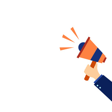 橙色手拿喇叭广播通知公告元素