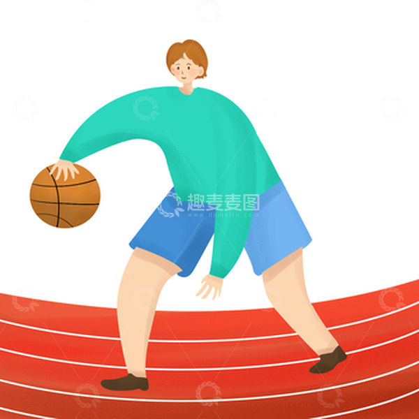 源文件下载【趣麦麦图】操场打篮球学生男生运动手绘插画扁平风