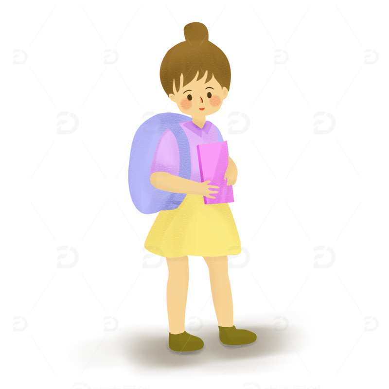 幼儿园小学学生女生女孩背书包书卡通手绘