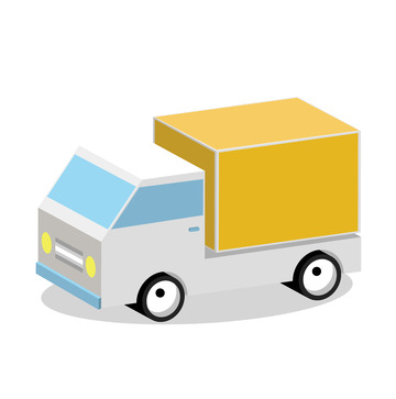 2.5d黄色灰色卡通快递集装箱货车卡车