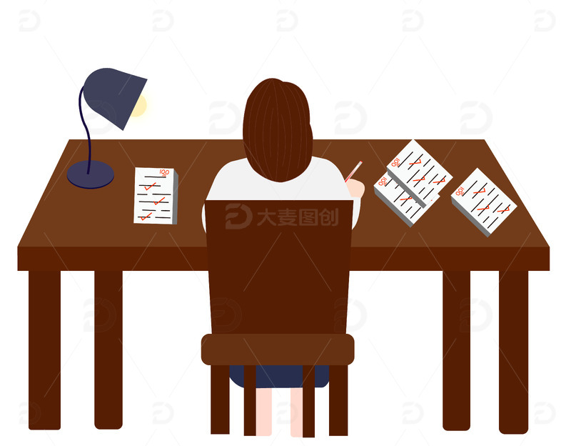 老师批改作业插画图