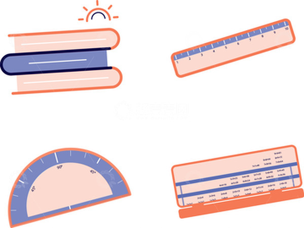 源文件下载【趣麦麦图】开学季文具尺子铅笔盒书本小清新图标元素