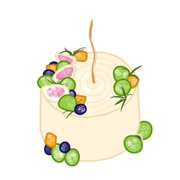 水果蛋糕生日蛋糕无花果芒果葡萄蓝莓手绘