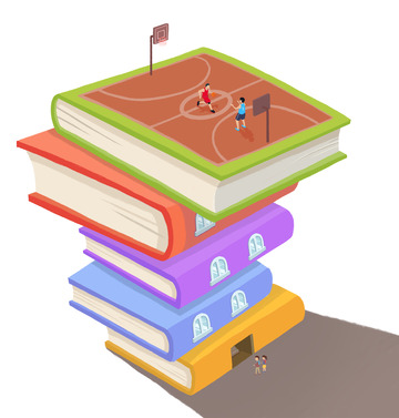 彩色手绘书本屋开学季手绘图