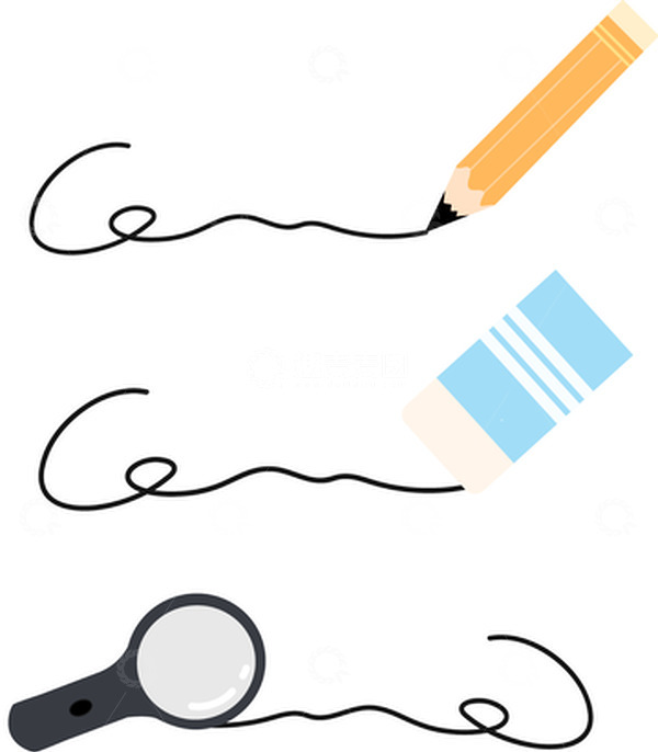 源文件下载【趣麦麦图】-卡通铅笔橡皮放大镜开学文具手绘图