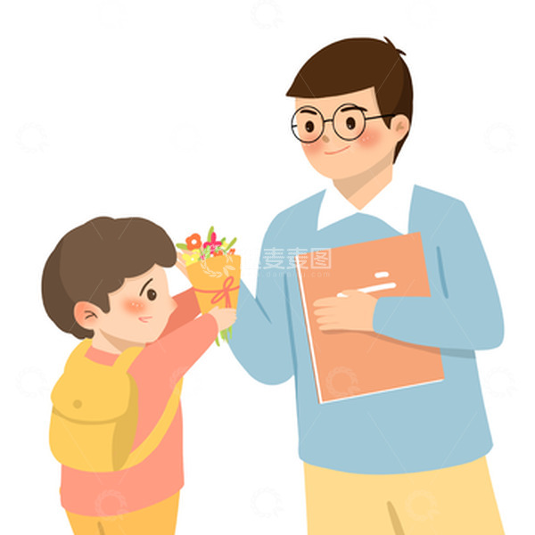 源文件下载【趣麦麦图】手绘教师节送花学生
