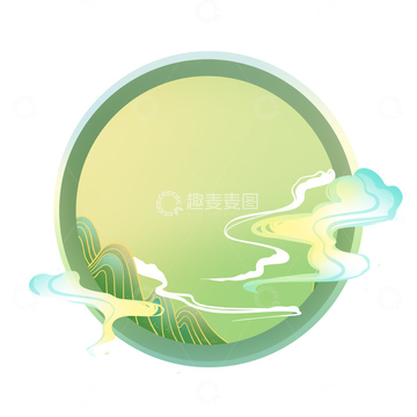 源文件下载【趣麦麦图】-绿色国潮插画边框元素