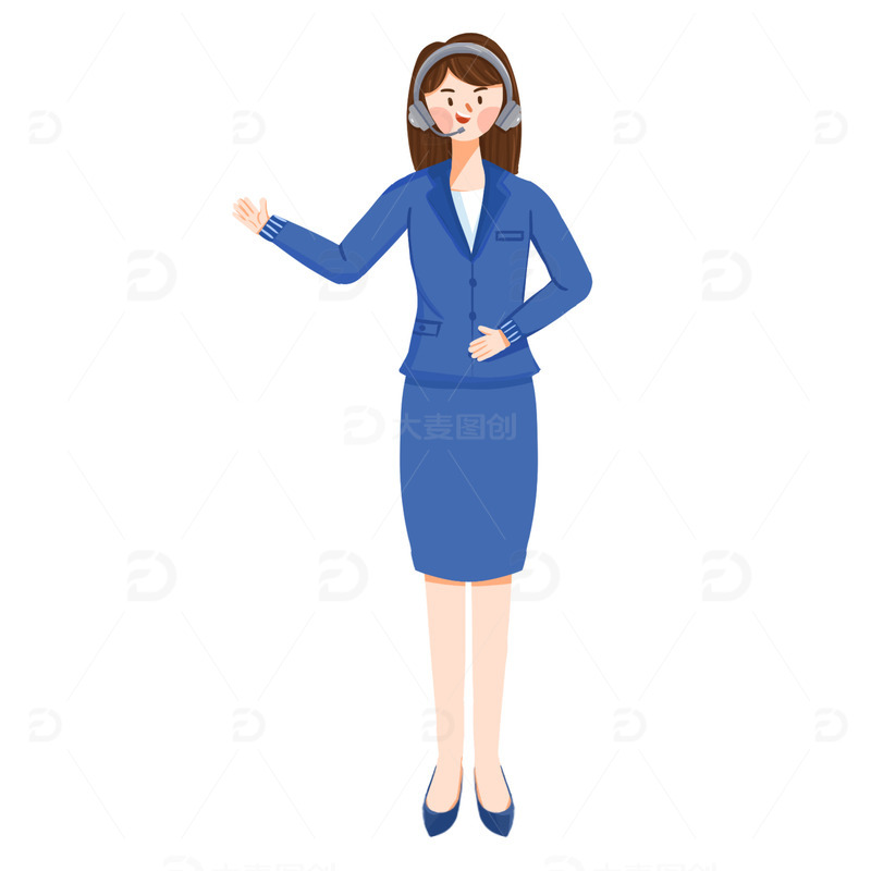 源文件下载【趣麦麦图】手绘扁平风女客服人物形象插画元素