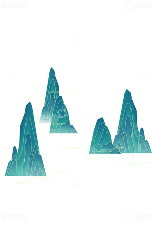 源文件下载【趣麦麦图】中国风国潮山峰山水云手绘素材
