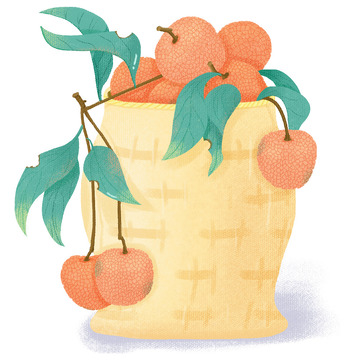背篓红色荔枝手绘夏季水果元素
