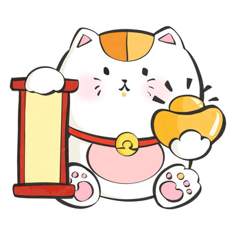 黄白元宝招财猫可爱喜庆装饰动物