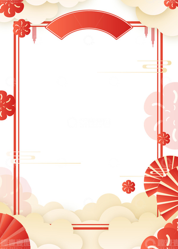 源文件下载【趣麦麦图】红色中国风传统复古边框祥云花纹装饰