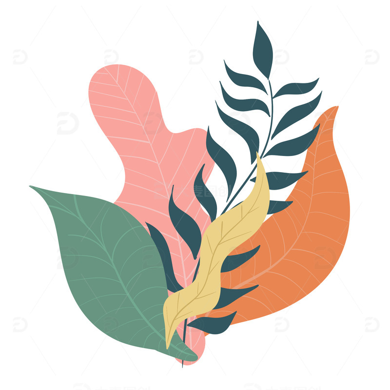 源文件下载【趣麦麦图】手绘扁平风格植物元素