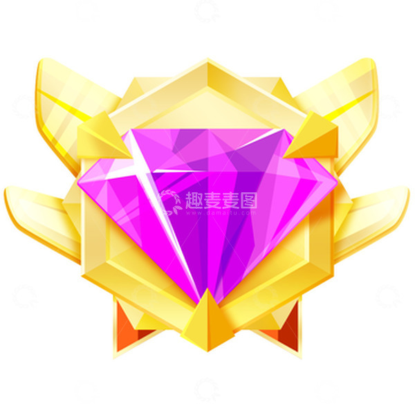 源文件下载【趣麦麦图】金色紫钻简约勋章徽章插画