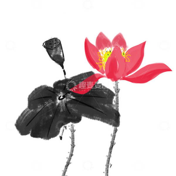 源文件下载【趣麦麦图】手绘水墨荷花莲花花卉元素