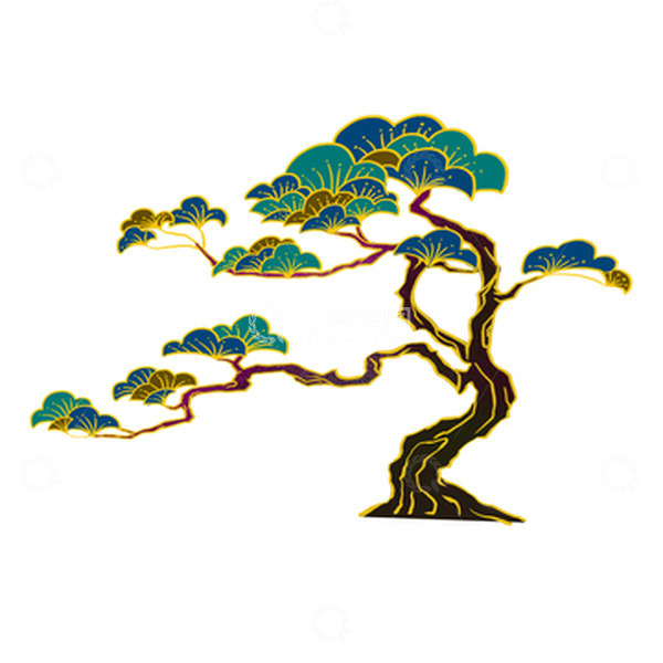 源文件下载【趣麦麦图】手绘国潮树木松树松柏松迎客松元素