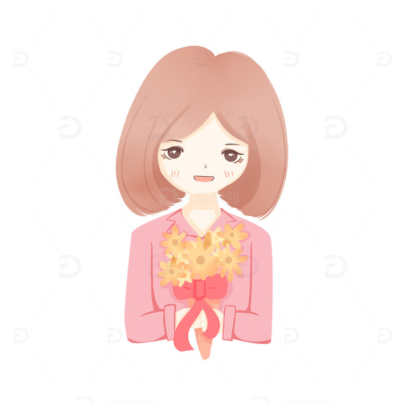 源文件下载【趣麦麦图】手绘女老师手捧鲜花人物