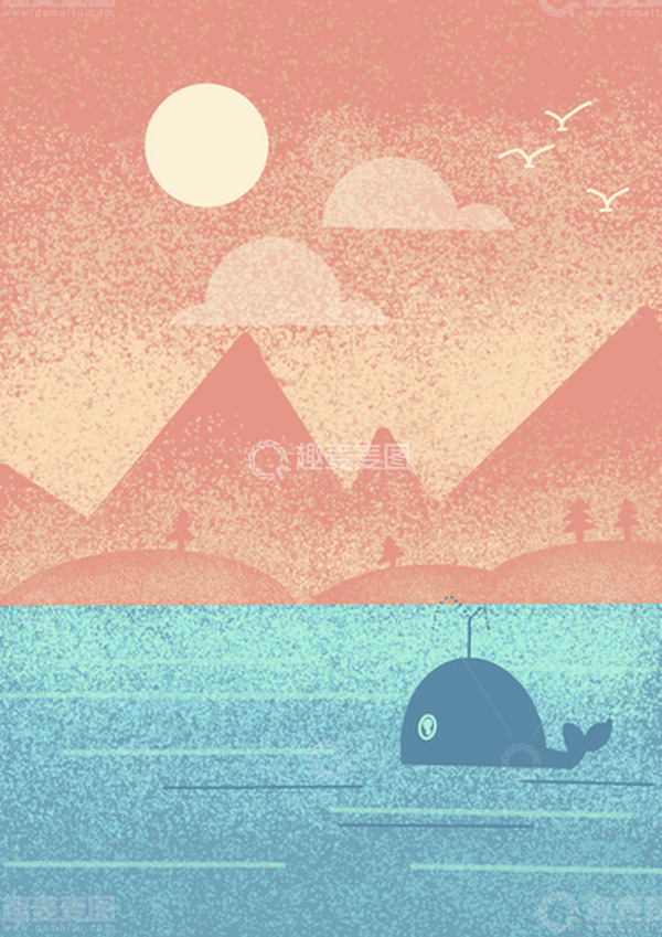 源文件下载【趣麦麦图】橙色立秋秋天海边落日手绘插画背景