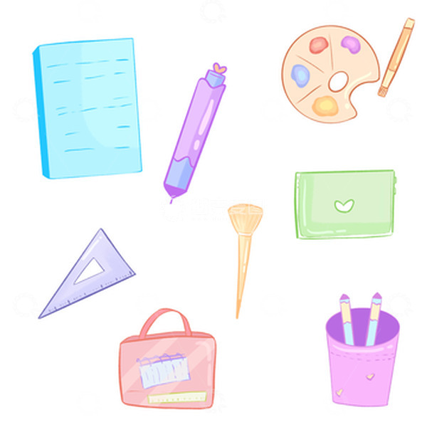 源文件下载【趣麦麦图】开学季文具笔尺子学习涂鸦贴纸